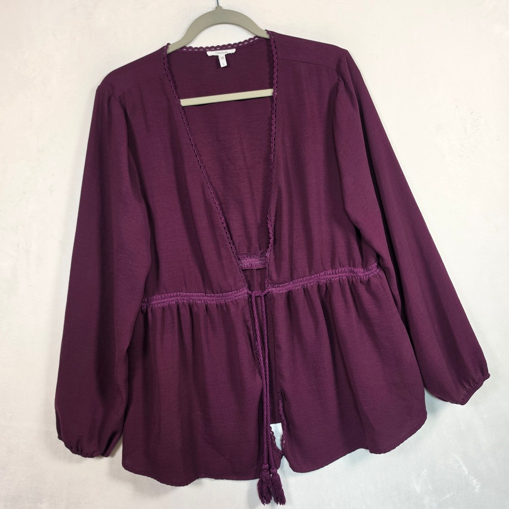Maurices Cardigan Women's L Purple Open Front Tassel Tie Boho Kimono Top Blouse - Picture 8 of 16
